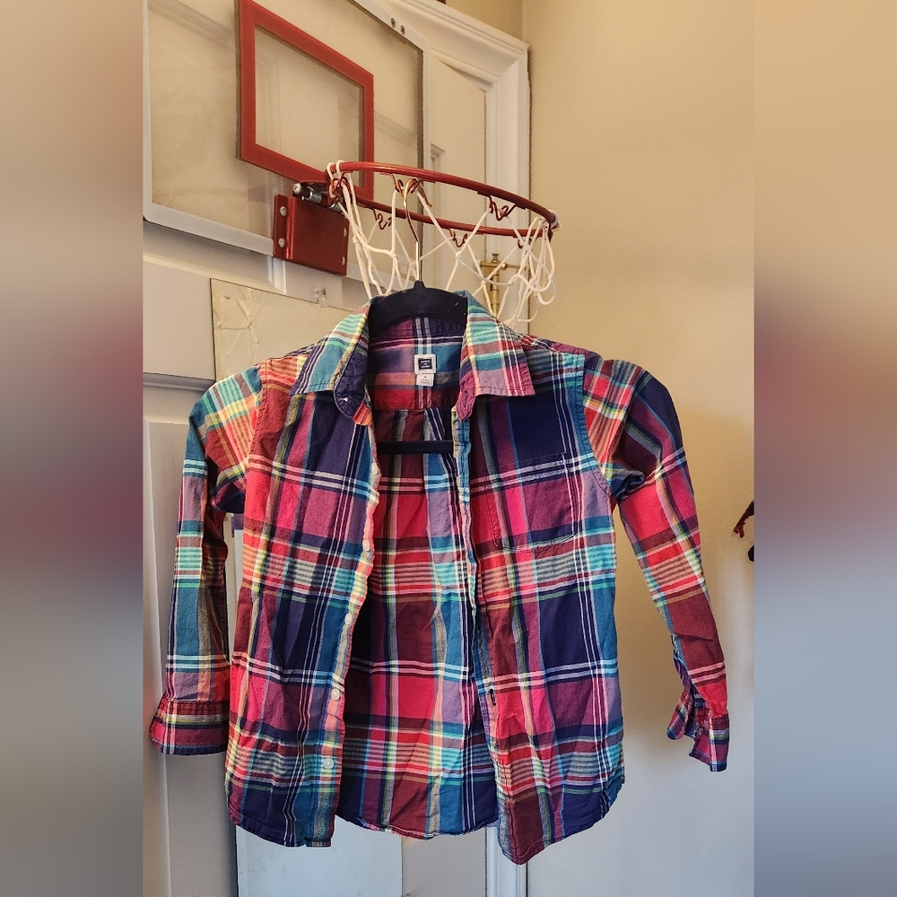 Janie And Jack Multicolored Vibrant Plaid Kids Button Down Shirt, Boys Size 6